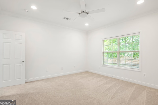 124 Cinder Hill Dr, Brunswick, GA 31523 - unfurnished room with crown molding, light colored carpet, a ceiling fan, recessed lighting, and baseboards
