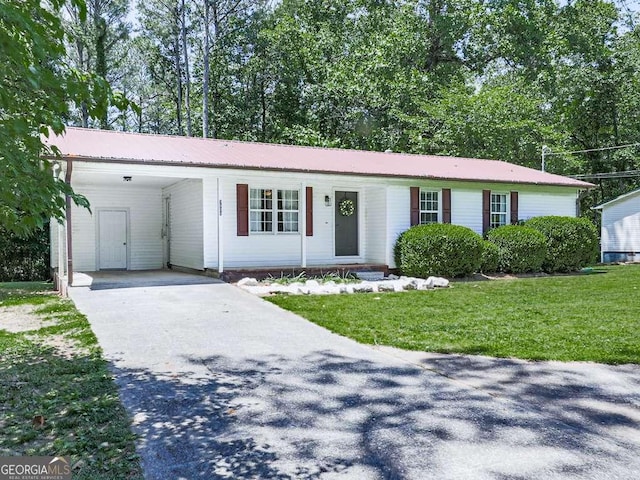 3500 Refuge Rd, Jasper, GA 30143 - ranch-style home with driveway, a front yard, and an attached carport