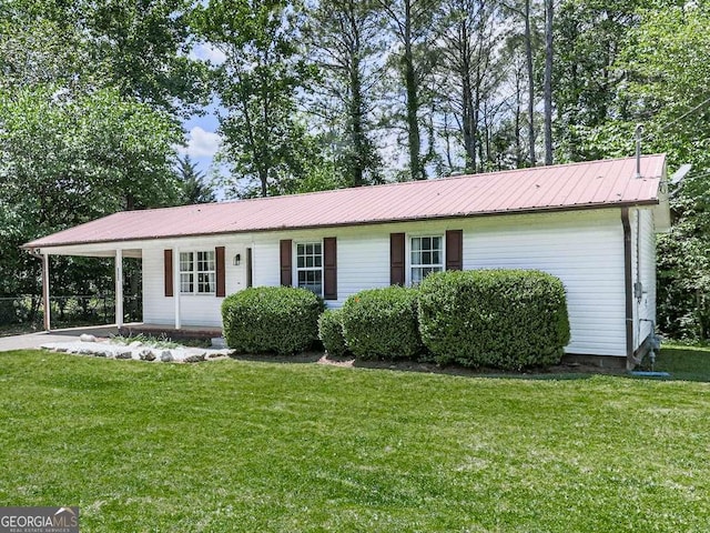 3500 Refuge Rd, Jasper, GA 30143 - ranch-style house with a front yard, an attached carport, and metal roof