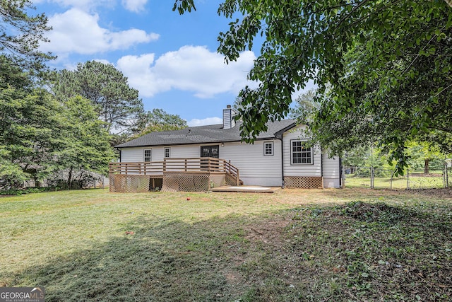 5406 Jamestowne Dr, Powder Springs, GA 30127 - rear view of property with a deck and a chimney