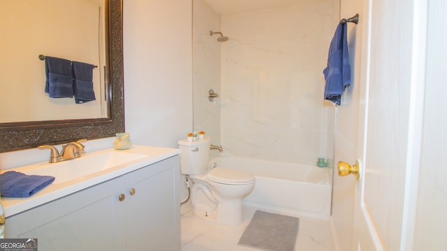 bathroom with toilet, vanity, and shower / bathtub combination