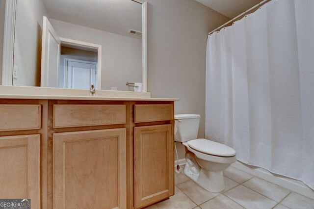 2505 Thackery Ct, Cumming, GA 30041 - bathroom with toilet, tile patterned flooring, vanity, and a shower with shower curtain