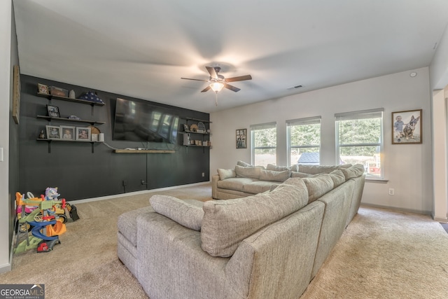214 Willowbrook Way SE, Calhoun, GA 30701 - living room featuring carpet floors, ceiling fan, and baseboards