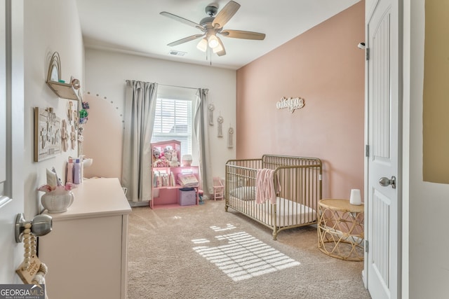214 Willowbrook Way SE, Calhoun, GA 30701 - bedroom with light colored carpet, a nursery area, and a ceiling fan