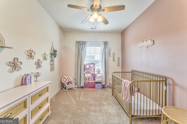 214 Willowbrook Way SE, Calhoun, GA 30701 - bedroom with a crib, light carpet, and a ceiling fan