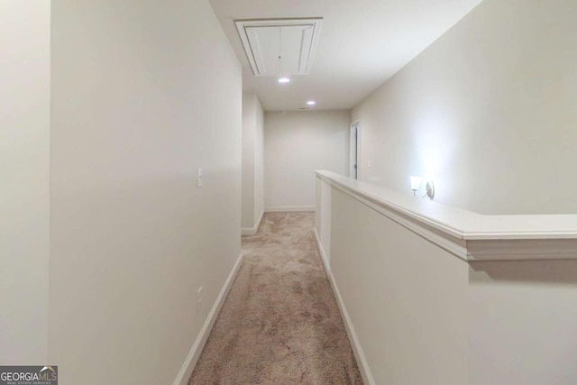 255 Dublin Way, Dallas, GA 30132 - hall featuring attic access, light colored carpet, baseboards, and recessed lighting