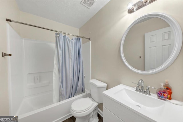 2880 Field Spring Dr, Lithonia, GA 30058 - full bathroom with shower / bathtub combination with curtain, vanity, toilet, and a textured ceiling