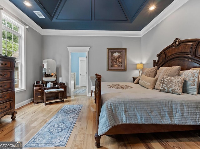 124 Belford Way, Locust Grove, GA 30233 - bedroom with light wood finished floors, ornamental molding, and recessed lighting