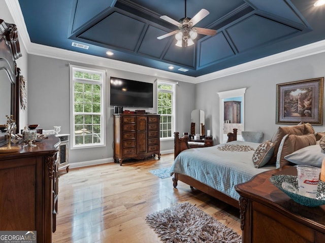 124 Belford Way, Locust Grove, GA 30233 - bedroom with ornamental molding, coffered ceiling, light wood finished floors, and recessed lighting