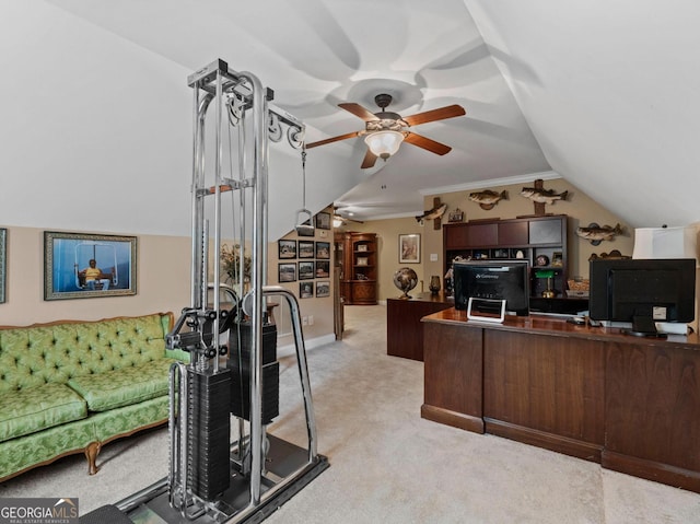 124 Belford Way, Locust Grove, GA 30233 - office featuring ceiling fan, light colored carpet, and vaulted ceiling