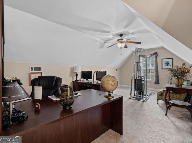 124 Belford Way, Locust Grove, GA 30233 - carpeted office with vaulted ceiling and a ceiling fan