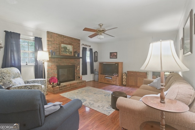 154 Willowdell Dr, Toccoa, GA 30577 - living room with a ceiling fan, wood finished floors, and a fireplace