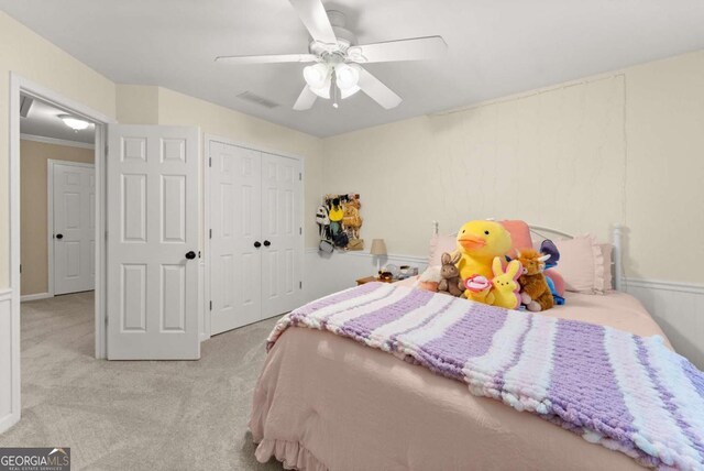 1721 Mulberry Lake Dr, Dacula, GA 30019 - bedroom featuring carpet floors, ceiling fan, and a closet