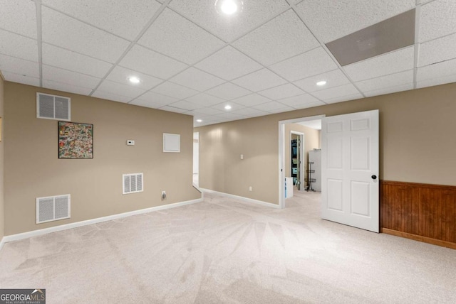1721 Mulberry Lake Dr, Dacula, GA 30019 - below grade area featuring carpet, recessed lighting, a drop ceiling, baseboards, and wooden walls