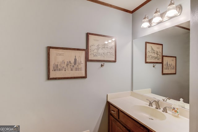 3741 Windhurst Dr SW, Lilburn, GA 30047 - bathroom featuring crown molding and vanity