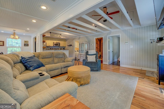 22 Waters Bridge Cir, Covington, GA 30014 - living area with a ceiling fan, light wood finished floors, baseboards, a chandelier, and recessed lighting