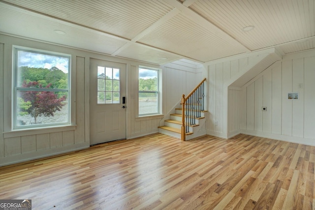 22 Waters Bridge Cir, Covington, GA 30014 - entryway with light wood finished floors, stairs, and wooden ceiling