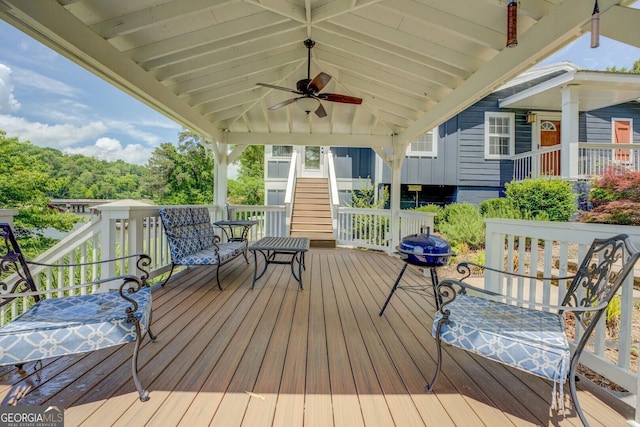 22 Waters Bridge Cir, Covington, GA 30014 - wooden deck with ceiling fan and stairs