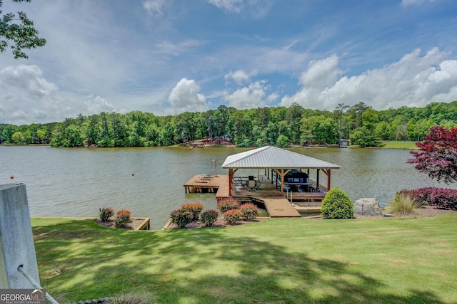 22 Waters Bridge Cir, Covington, GA 30014 - dock with a lawn, a water view, and a view of trees