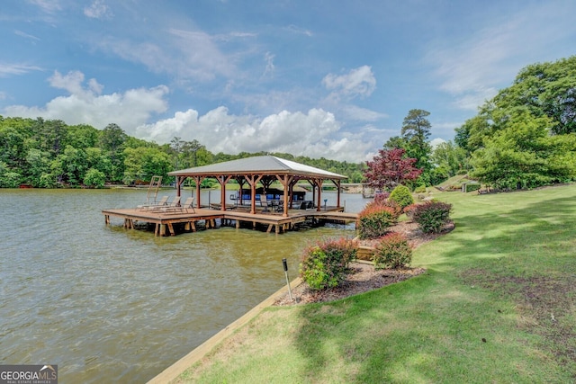 22 Waters Bridge Cir, Covington, GA 30014 - dock area with a water view, a yard, and a gazebo