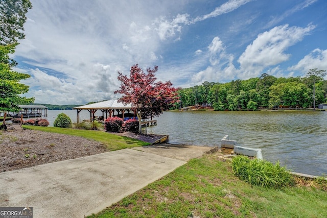 22 Waters Bridge Cir, Covington, GA 30014 - dock area with a water view, a boat ramp, and a gazebo