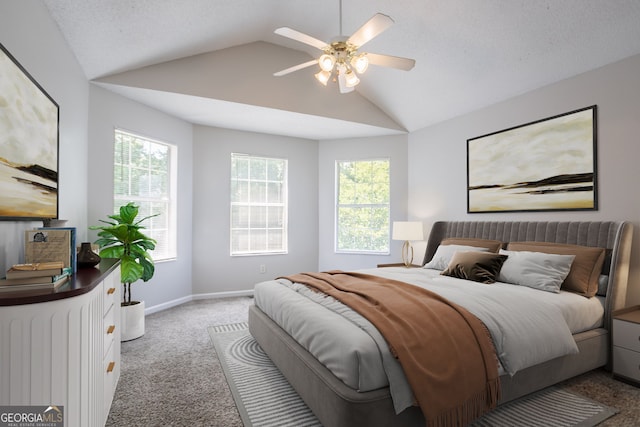 4915 Truitt Ln, Decatur, GA 30035 - bedroom with lofted ceiling, light colored carpet, and a ceiling fan