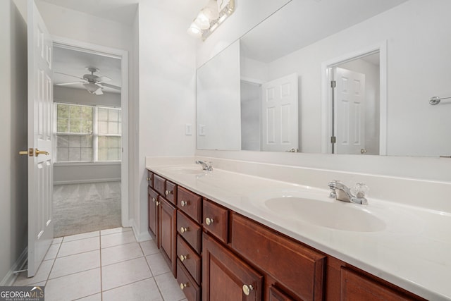 7280 Wright Dr, Atlanta, GA 30349 - full bathroom featuring double vanity, a ceiling fan, and tile patterned floors
