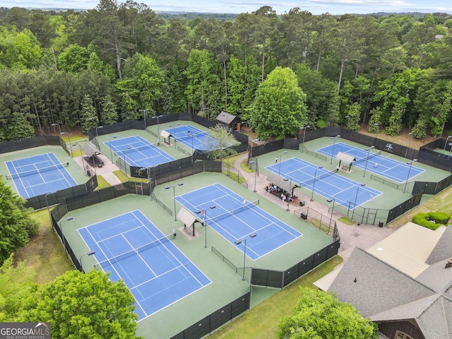 drone / aerial view of a heavily wooded area