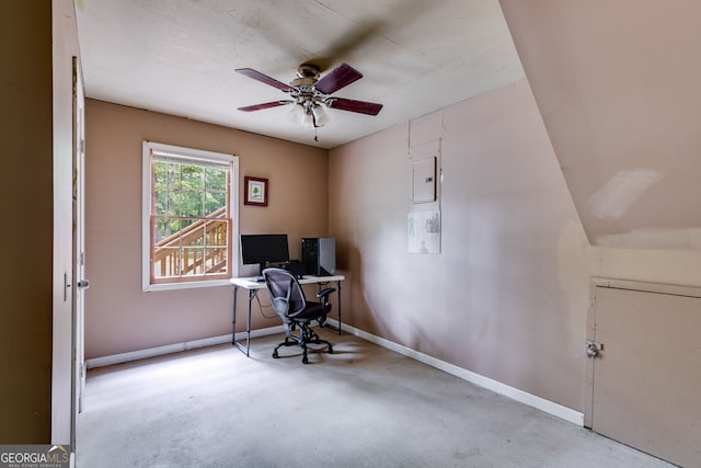 760 Poseyville Rd, Bremen, GA 30110 - home office featuring concrete flooring, ceiling fan, and baseboards