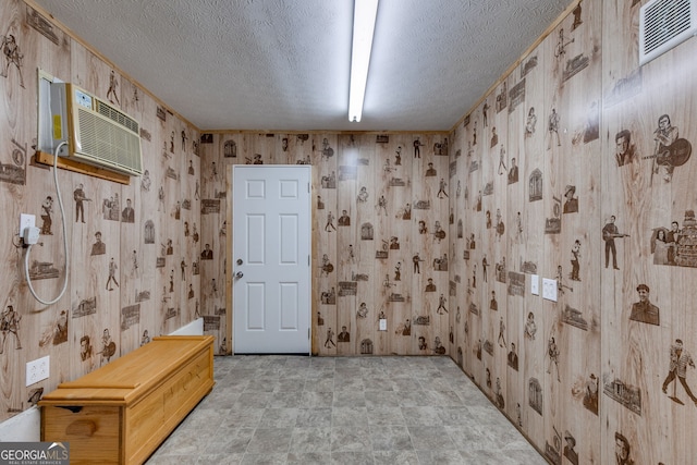 760 Poseyville Rd, Bremen, GA 30110 - bathroom with a wall unit AC, a textured ceiling, and wood walls