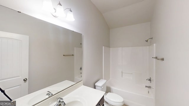 900 Ellesmere Pt, Mcdonough, GA 30253 - bathroom featuring bathtub / shower combination, vanity, and vaulted ceiling