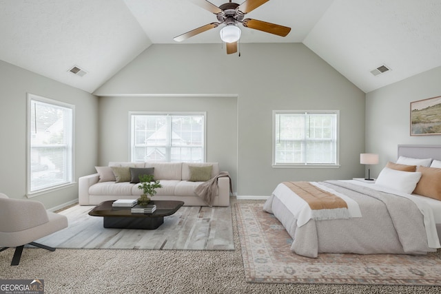 8826 Lakecrest Way, Union City, GA 30291 - bedroom featuring a ceiling fan and high vaulted ceiling