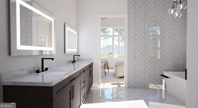 6740 Pannell Rd, Buford, GA 30518 - bathroom featuring marble tiled floors and double vanity