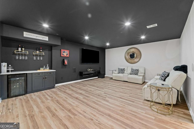 438 Southland Cir, Canton, GA 30115 - indoor bar with beverage cooler, light wood-style flooring, baseboards, and recessed lighting