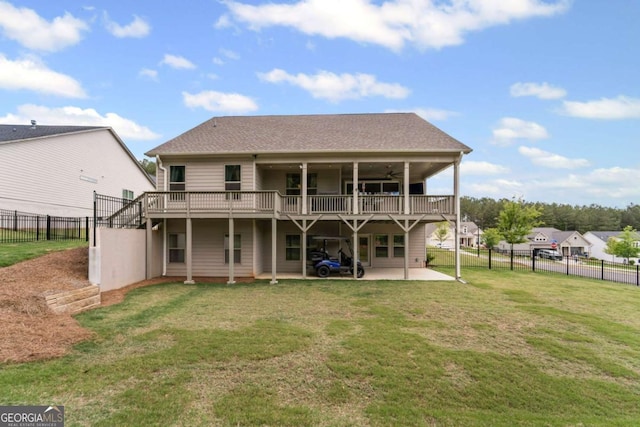 438 Southland Cir, Canton, GA 30115 - back of house with a patio area, a wooden deck, a ceiling fan, and roof with shingles
