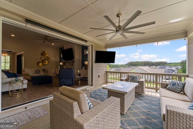 438 Southland Cir, Canton, GA 30115 - wooden terrace featuring outdoor lounge area and ceiling fan
