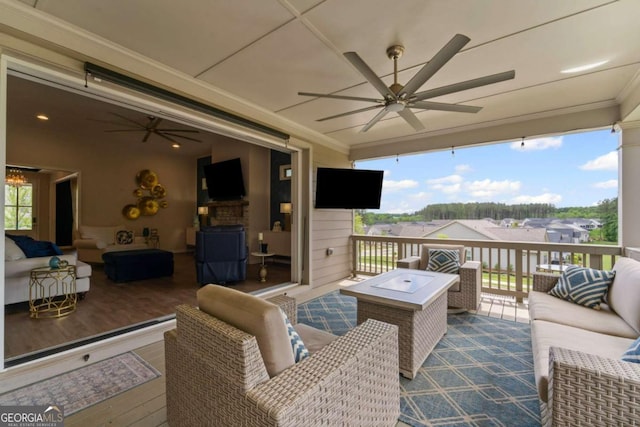 438 Southland Cir, Canton, GA 30115 - deck with outdoor lounge area and a ceiling fan