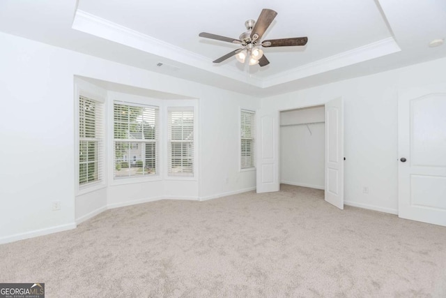 5138 Timber Hills Way, Oakwood, GA 30566 - unfurnished bedroom featuring a raised ceiling, crown molding, carpet floors, baseboards, and ceiling fan