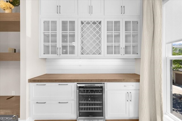 indoor dry bar with beverage cooler