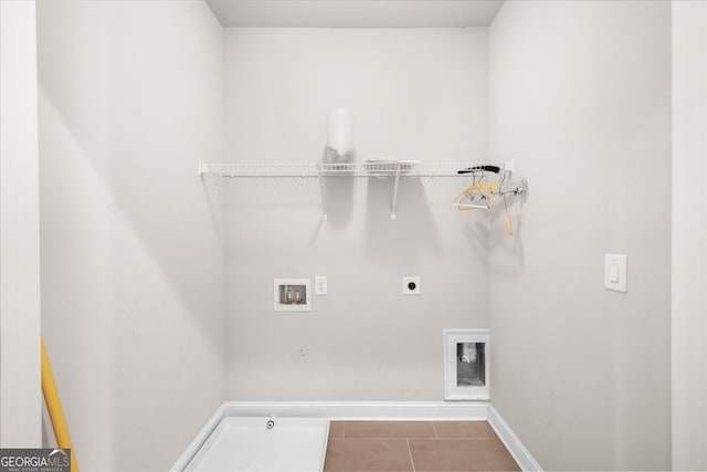 219 Phillips Ln, Alpharetta, GA 30009 - laundry area featuring hookup for an electric dryer, hookup for a washing machine, tile patterned flooring, and baseboards