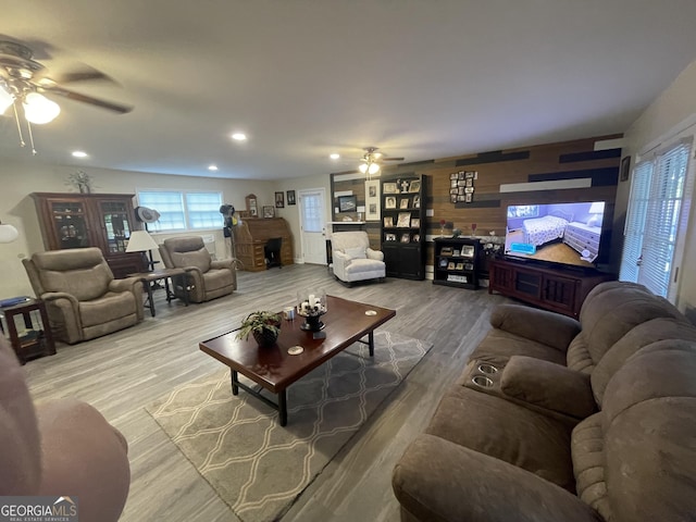 659 Voyles Rd, Carnesville, GA 30521 - living room with a ceiling fan, wood finished floors, and recessed lighting