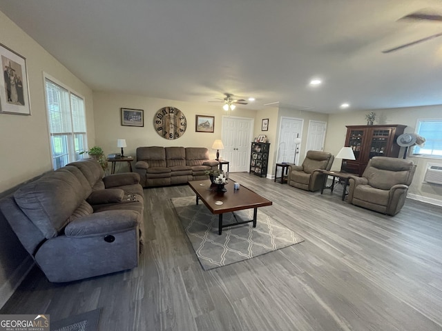 659 Voyles Rd, Carnesville, GA 30521 - living room with a ceiling fan, wood finished floors, recessed lighting, and baseboards
