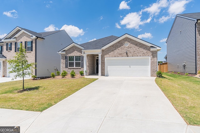 view of front of property with brick siding, an attached garage, and driveway