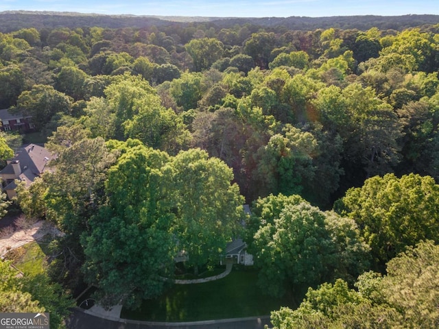 view of property location featuring a forest