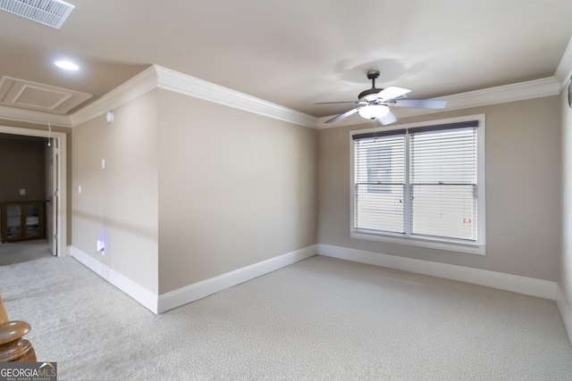 663 Warm Springs Ct, Loganville, GA 30052 - empty room with attic access, ornamental molding, light colored carpet, and ceiling fan