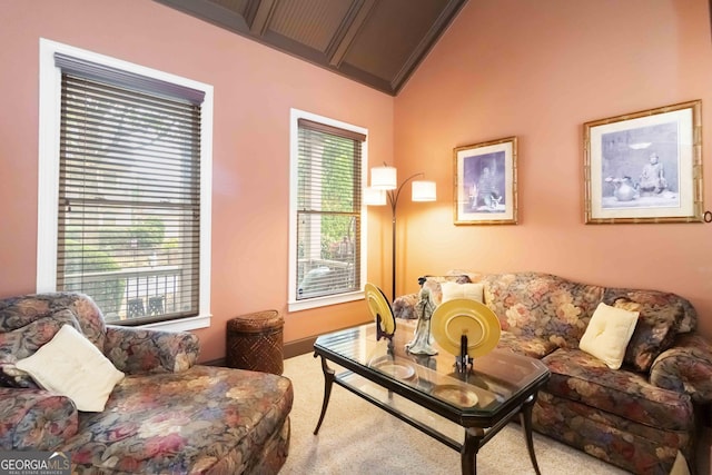 663 Warm Springs Ct, Loganville, GA 30052 - living area with lofted ceiling and carpet flooring