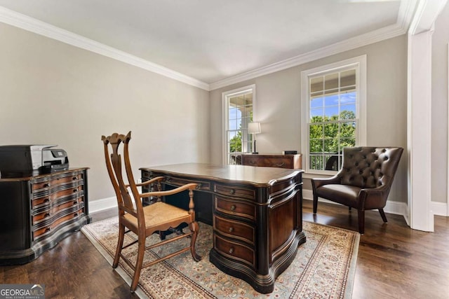 3456 Glen Mist Pl, Dacula, GA 30019 - office space featuring dark wood-type flooring, crown molding, and baseboards
