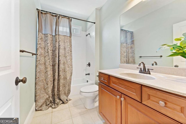 3456 Glen Mist Pl, Dacula, GA 30019 - full bathroom with vanity, tile patterned floors, shower / bath combination with curtain, and toilet