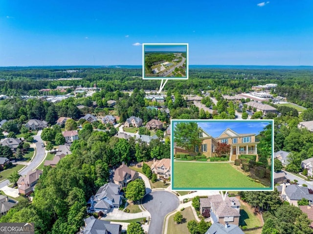 3456 Glen Mist Pl, Dacula, GA 30019 - aerial perspective of suburban area featuring property boundaries highlighted and a heavily wooded area