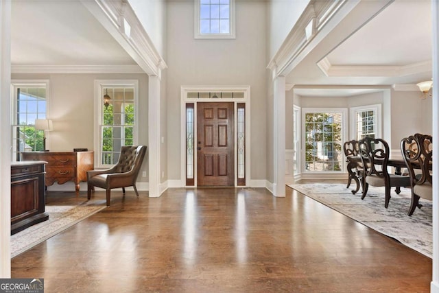 3456 Glen Mist Pl, Dacula, GA 30019 - entrance foyer featuring healthy amount of natural light, wood finished floors, ornamental molding, and baseboards
